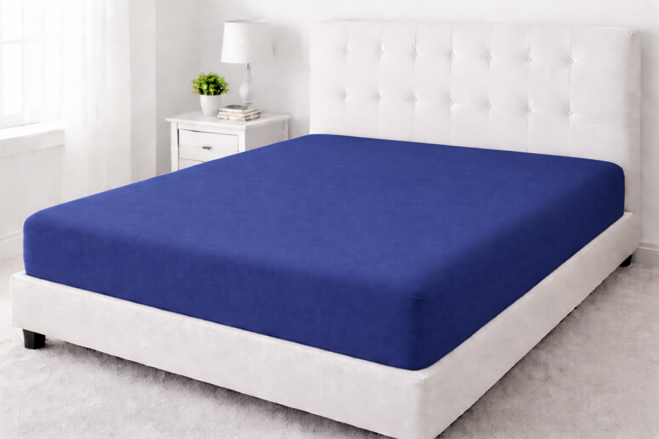 %100 PAMUK AKFİL KUMAŞ LACİVERT LASTİKLİ ÇARŞAF