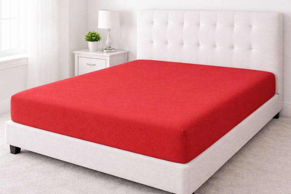 %100 PAMUK AKFİL KUMAŞ KIRMIZI LASTİKLİ ÇARŞAF