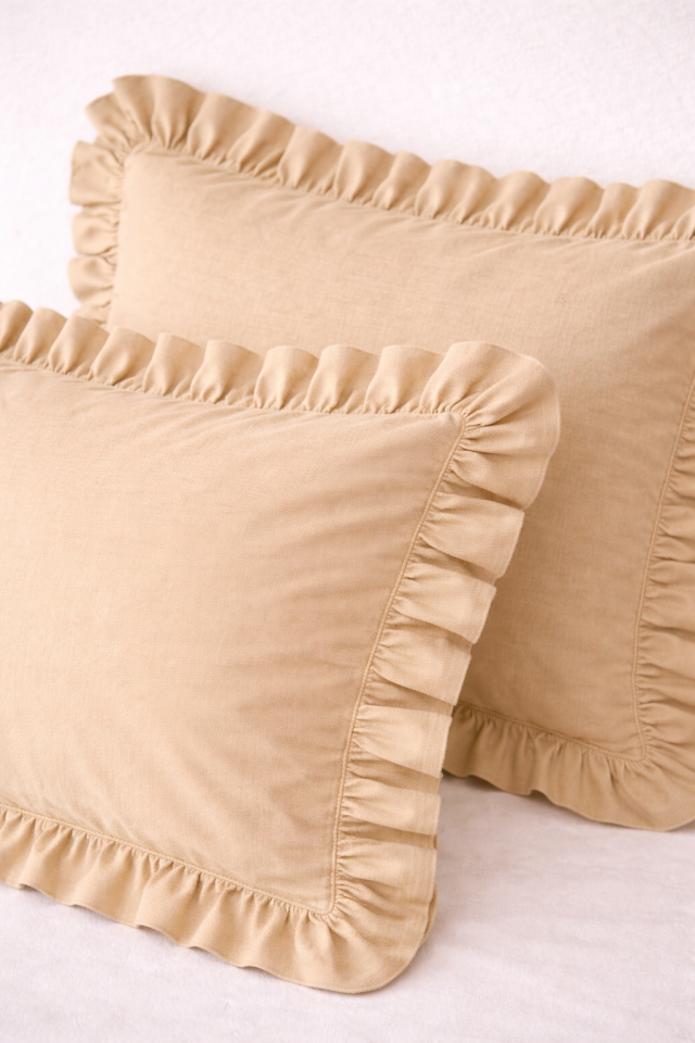 %100 PAMUK FIRFIRLI BEJ YASTIK KILIFI (1 ADET)