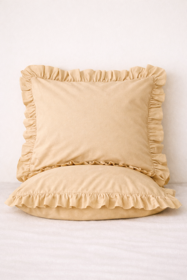 %100 PAMUK FIRFIRLI BEJ YASTIK KILIFI (1 ADET)