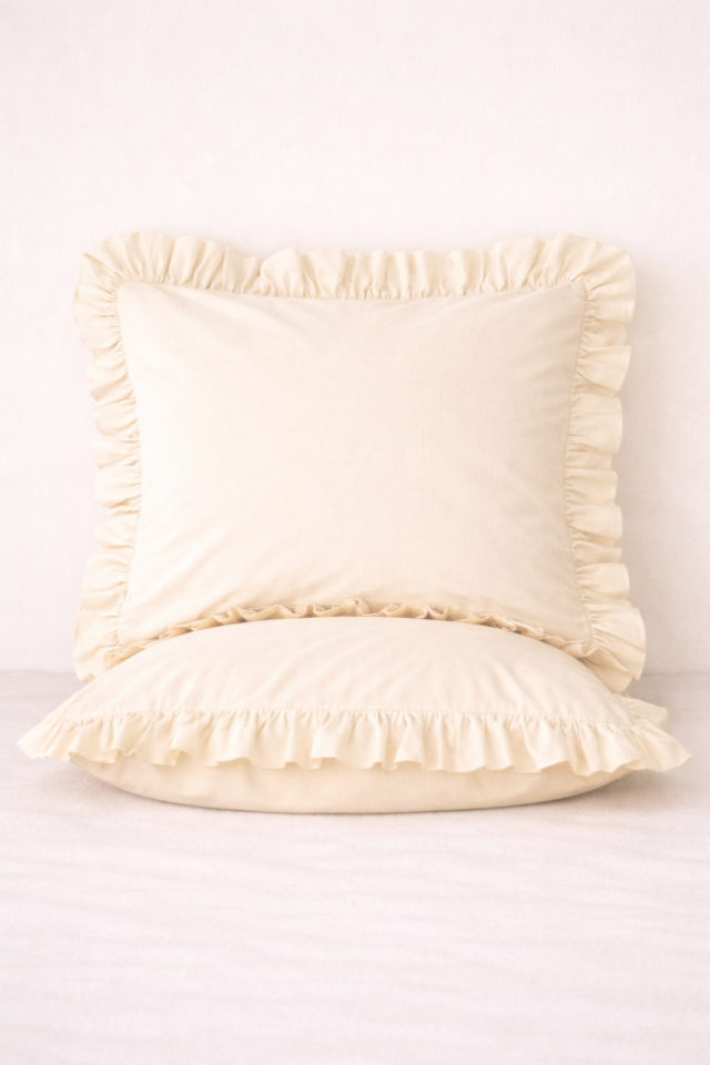 %100 PAMUK FIRFIRLI  EKRU YASTIK KILIFI (1 ADET)