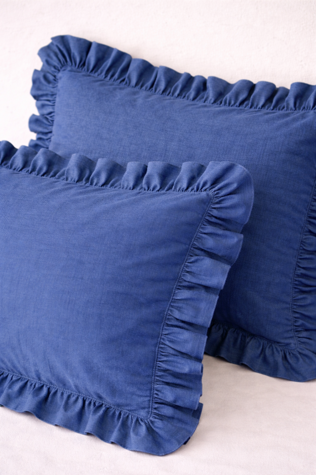 %100 PAMUK FIRFIRLI İNDİGO YASTIK KILIFI (1 ADET)