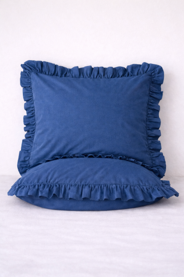 %100 PAMUK FIRFIRLI İNDİGO YASTIK KILIFI (1 ADET)