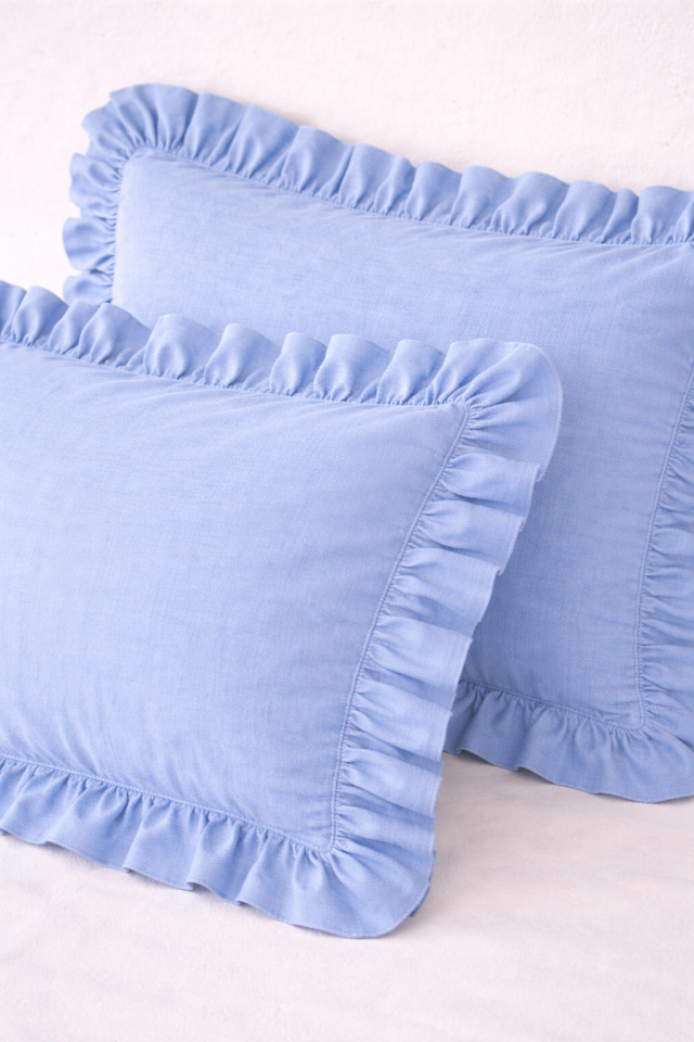 %100 PAMUK FIRFIRLI MAVİ YASTIK KILIFI (1 ADET)