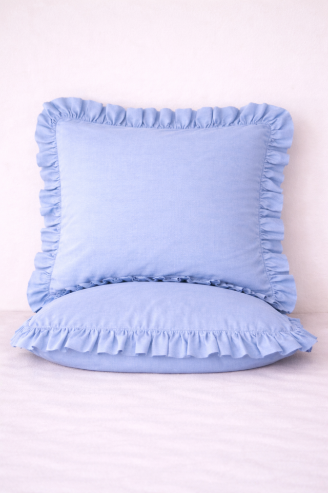 %100 PAMUK FIRFIRLI MAVİ YASTIK KILIFI (1 ADET)