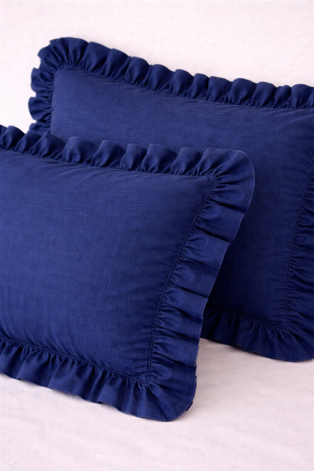 %100 PAMUK FIRFIRLI LACİVERT YASTIK KILIFI (1 ADET)