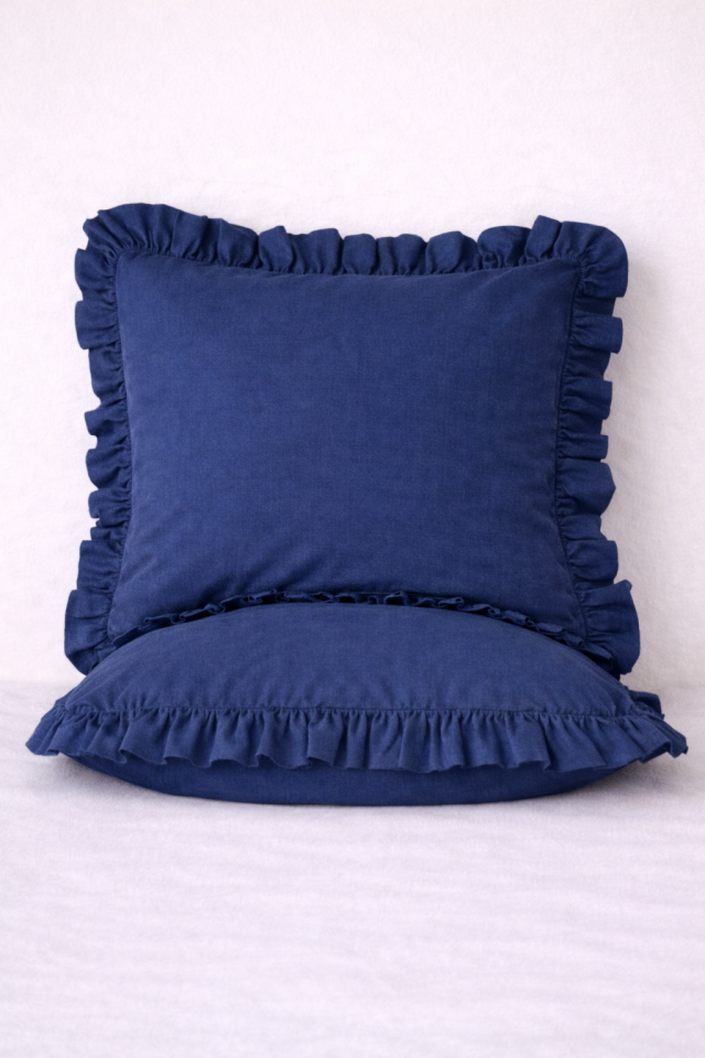 %100 PAMUK FIRFIRLI LACİVERT YASTIK KILIFI (1 ADET)