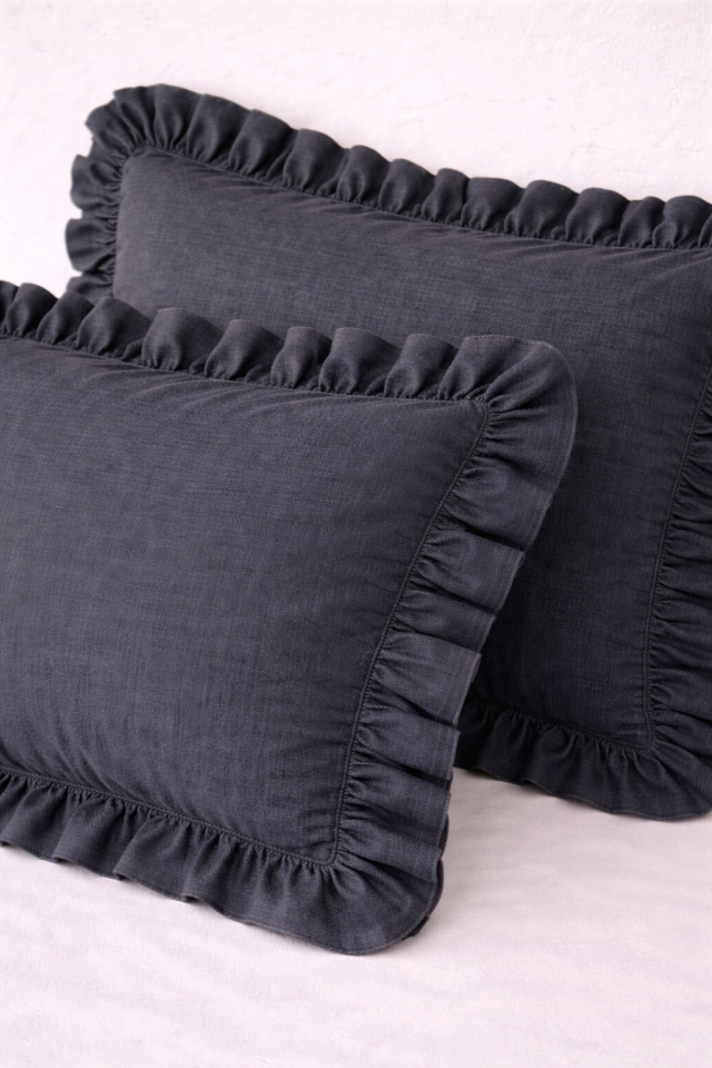 %100 PAMUK FIRFIRLI ANTRASİT YASTIK KILIFI (1 ADET)