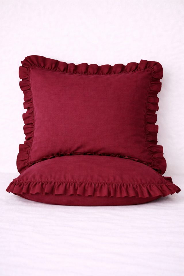 %100 PAMUK FIRFIRLI BORDO YASTIK KILIFI (1 ADET)