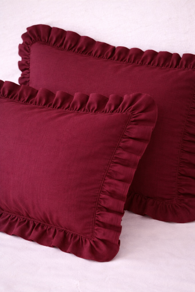 %100 PAMUK FIRFIRLI BORDO YASTIK KILIFI (1 ADET)