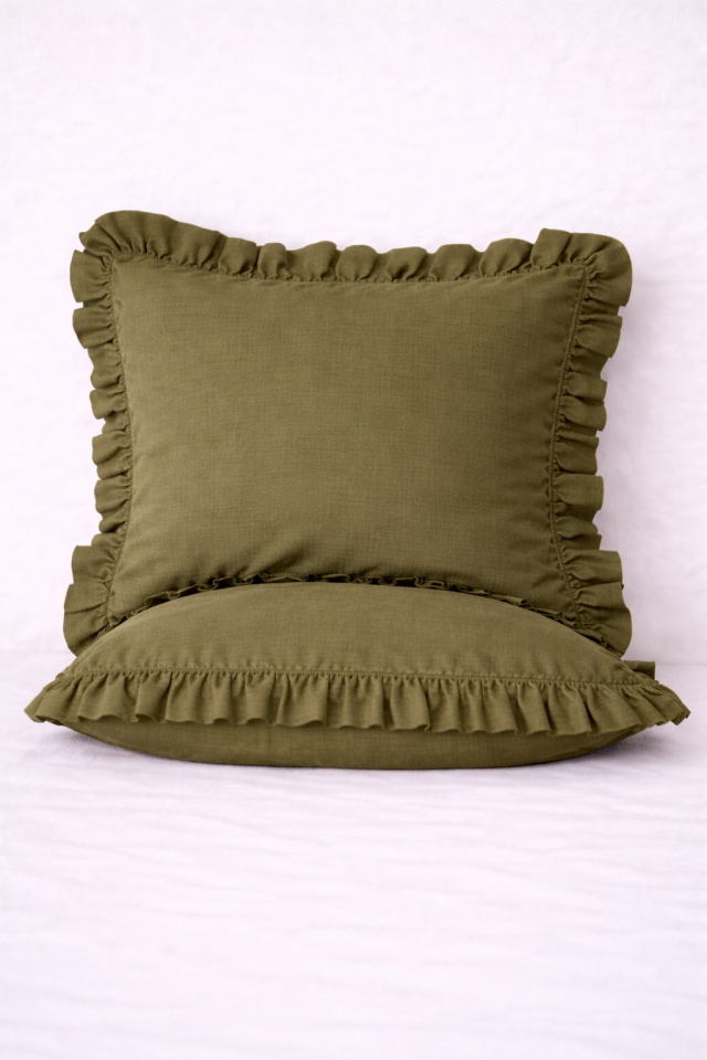 %100 PAMUK FIRFIRLI HAKİ YASTIK KILIFI (1 ADET)