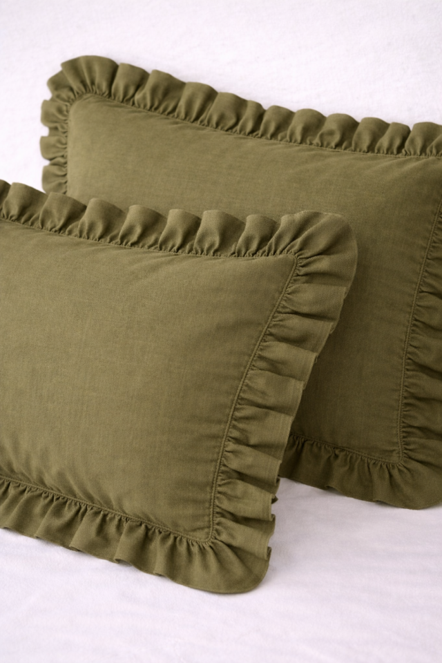 %100 PAMUK FIRFIRLI HAKİ YASTIK KILIFI (1 ADET)