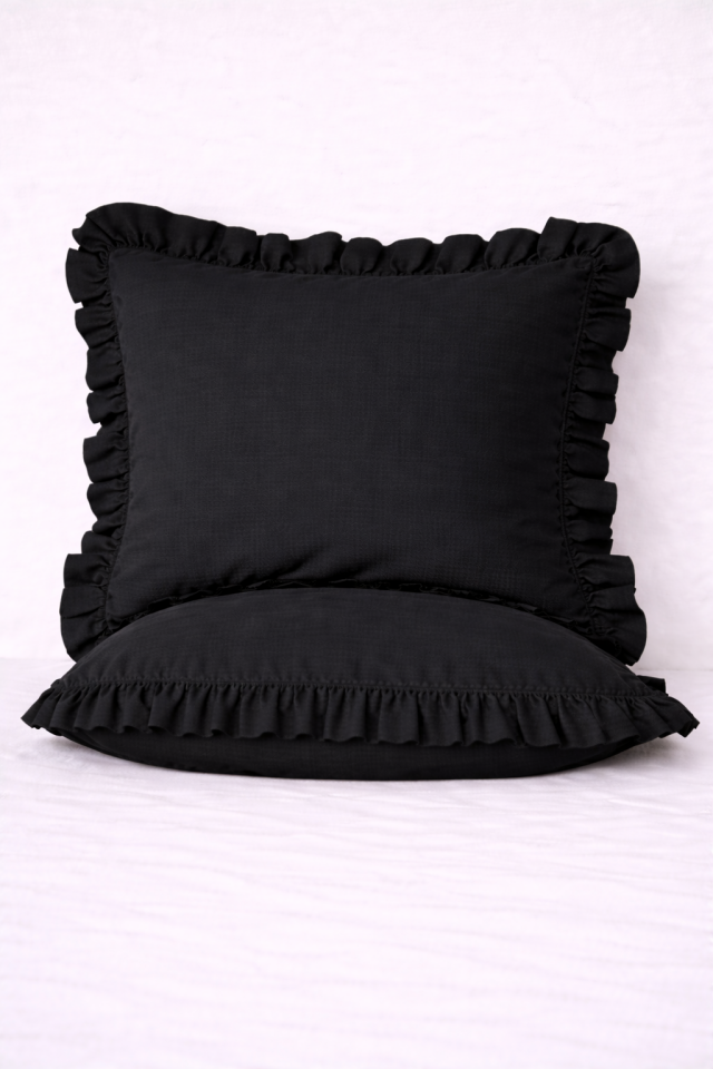 %100 PAMUK FIRFIRLI SİYAH YASTIK KILIFI (1 ADET)