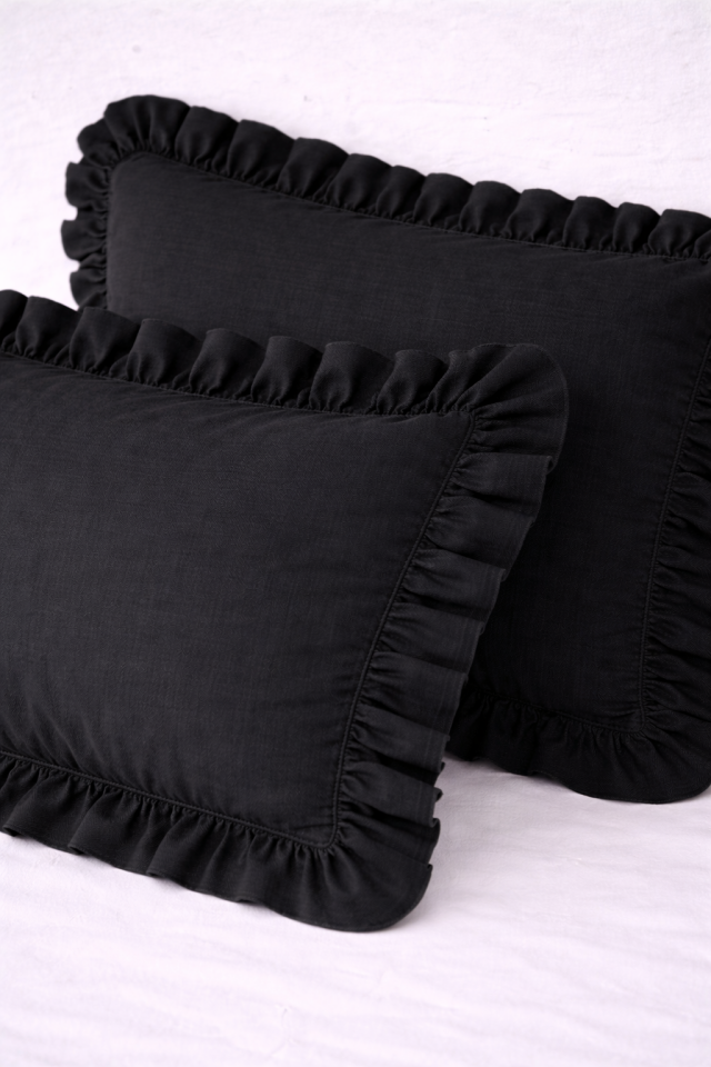 %100 PAMUK FIRFIRLI SİYAH YASTIK KILIFI (1 ADET)