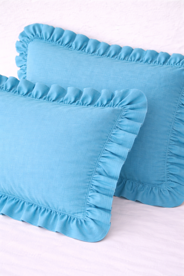 %100 PAMUK FIRFIRLI TURKUAZ YASTIK KILIFI (1 ADET)