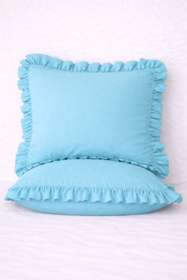 %100 PAMUK FIRFIRLI TURKUAZ YASTIK KILIFI (1 ADET)