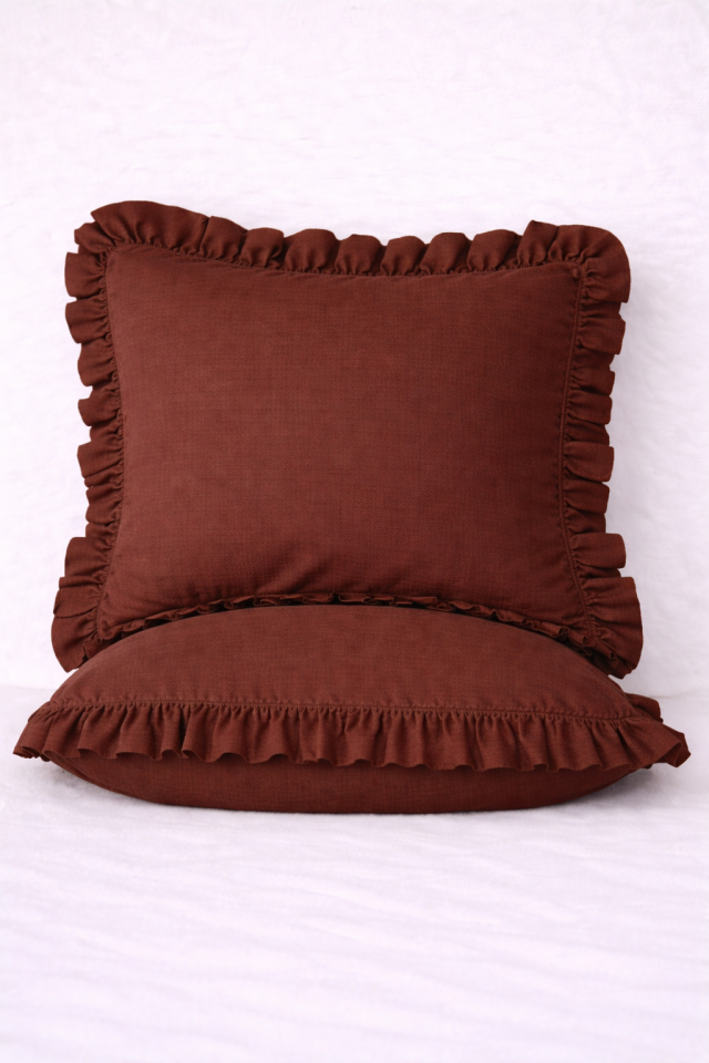 %100 PAMUK FIRFIRLI KAHVERENGİ YASTIK KILIFI (1 ADET)