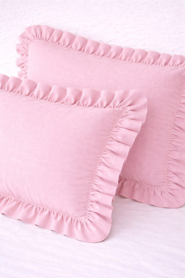 %100 PAMUK FIRFIRLI PEMBE YASTIK KILIFI (1 ADET)