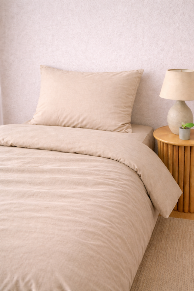 %100 PAMUK AKFİL TEK KİŞİLİK NEVRESİM TAKIMI BEJ