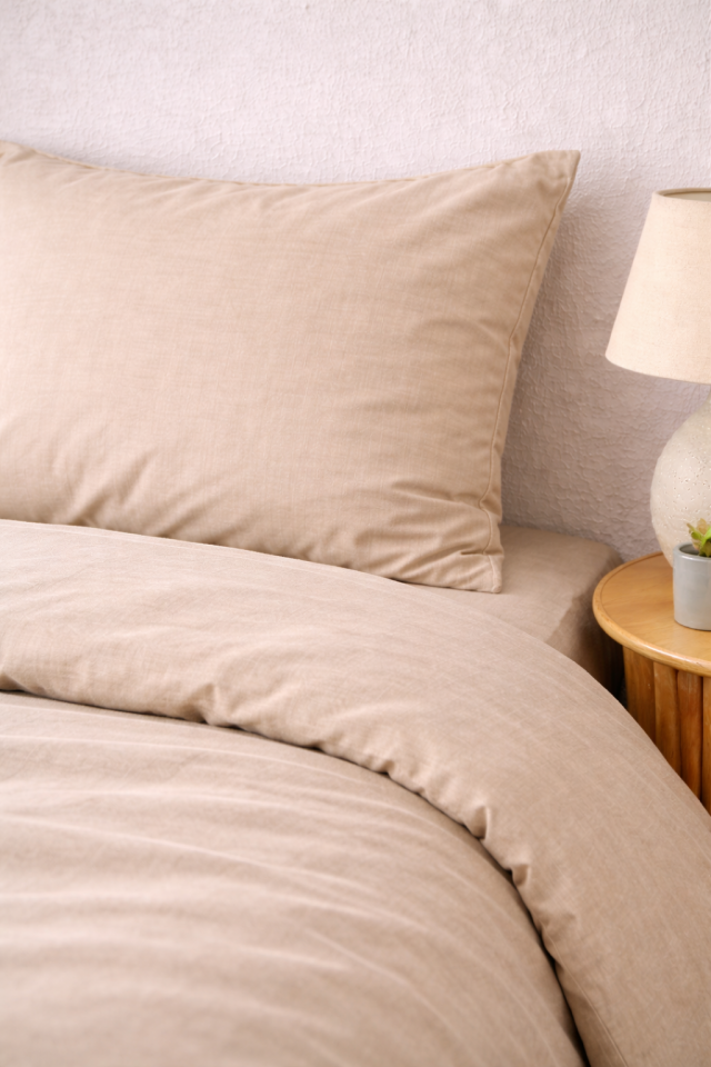 %100 PAMUK AKFİL TEK KİŞİLİK NEVRESİM TAKIMI BEJ