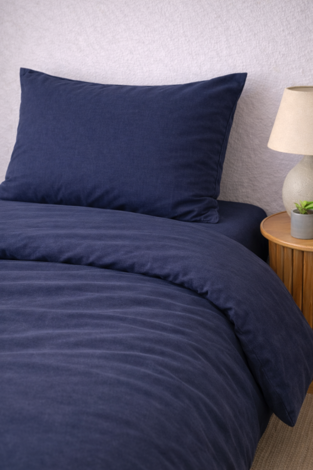 %100 PAMUK AKFİL TEK KİŞİLİK NEVRESİM TAKIMI LACİVERT