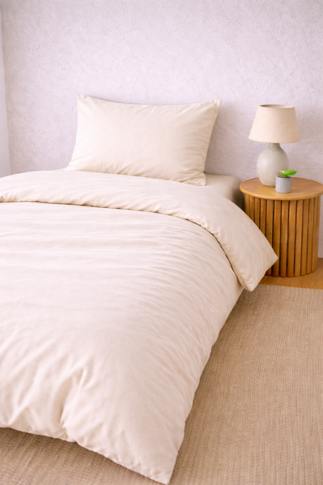 %100 PAMUK AKFİL TEK KİŞİLİK NEVRESİM TAKIMI EKRU