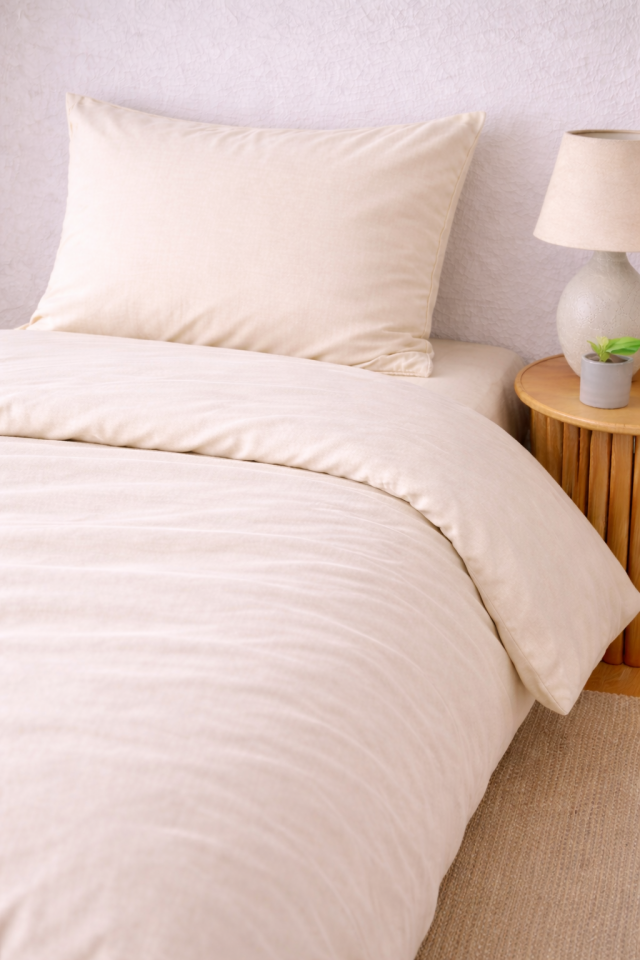 %100 PAMUK AKFİL TEK KİŞİLİK NEVRESİM TAKIMI EKRU