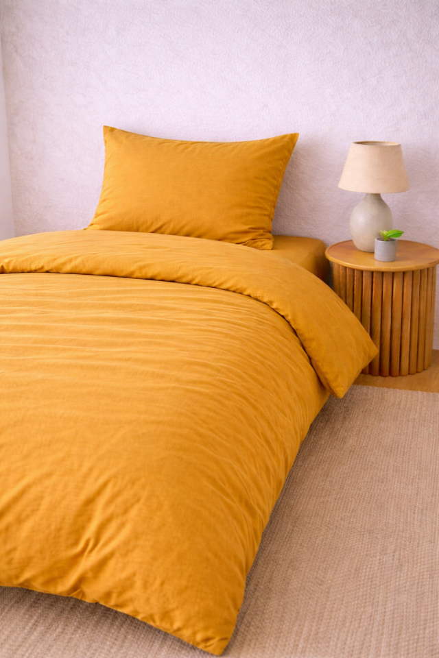 %100 PAMUK AKFİL TEK KİŞİLİK NEVRESİM TAKIMI HARDAL