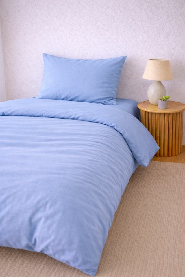 %100 PAMUK AKFİL TEK KİŞİLİK NEVRESİM TAKIMI MAVİ