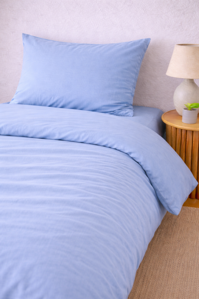 %100 PAMUK AKFİL TEK KİŞİLİK NEVRESİM TAKIMI MAVİ