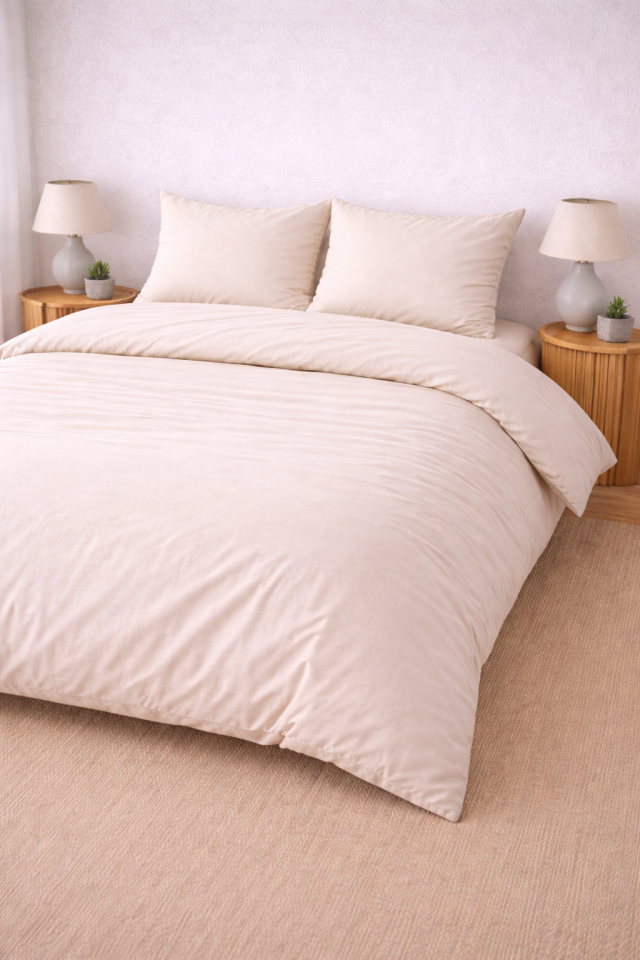 %100 PAMUK AKFİL ÇİFT KİŞİLİK NEVRESİM TAKIMI EKRU