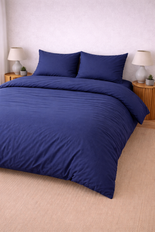 %100 PAMUK AKFİL ÇİFT KİŞİLİK NEVRESİM TAKIMI LACİVERT