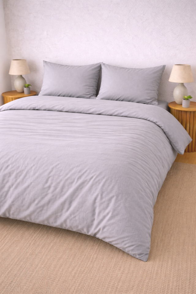 %100 PAMUK AKFİL ÇİFT KİŞİLİK NEVRESİM TAKIMI GRİ