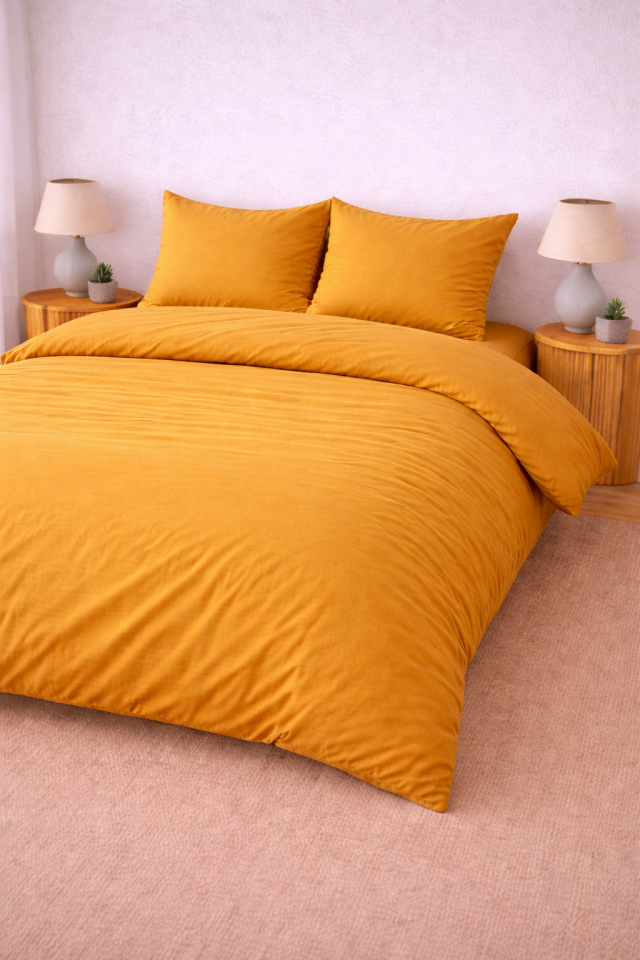 %100 PAMUK AKFİL ÇİFT KİŞİLİK NEVRESİM TAKIMI HARDAL