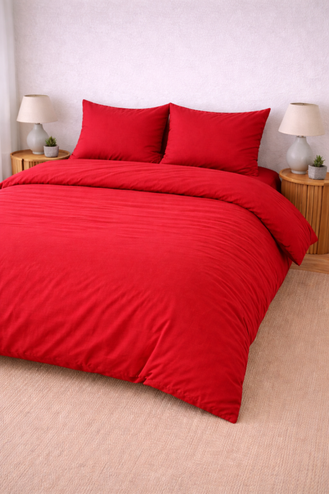 %100 PAMUK AKFİL ÇİFT KİŞİLİK NEVRESİM TAKIMI KIRMIZI